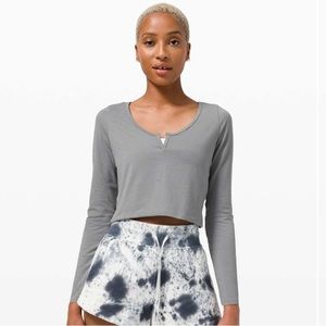 lululemon Cropped Henley Long Sleeve in Heathered Asphalt Grey